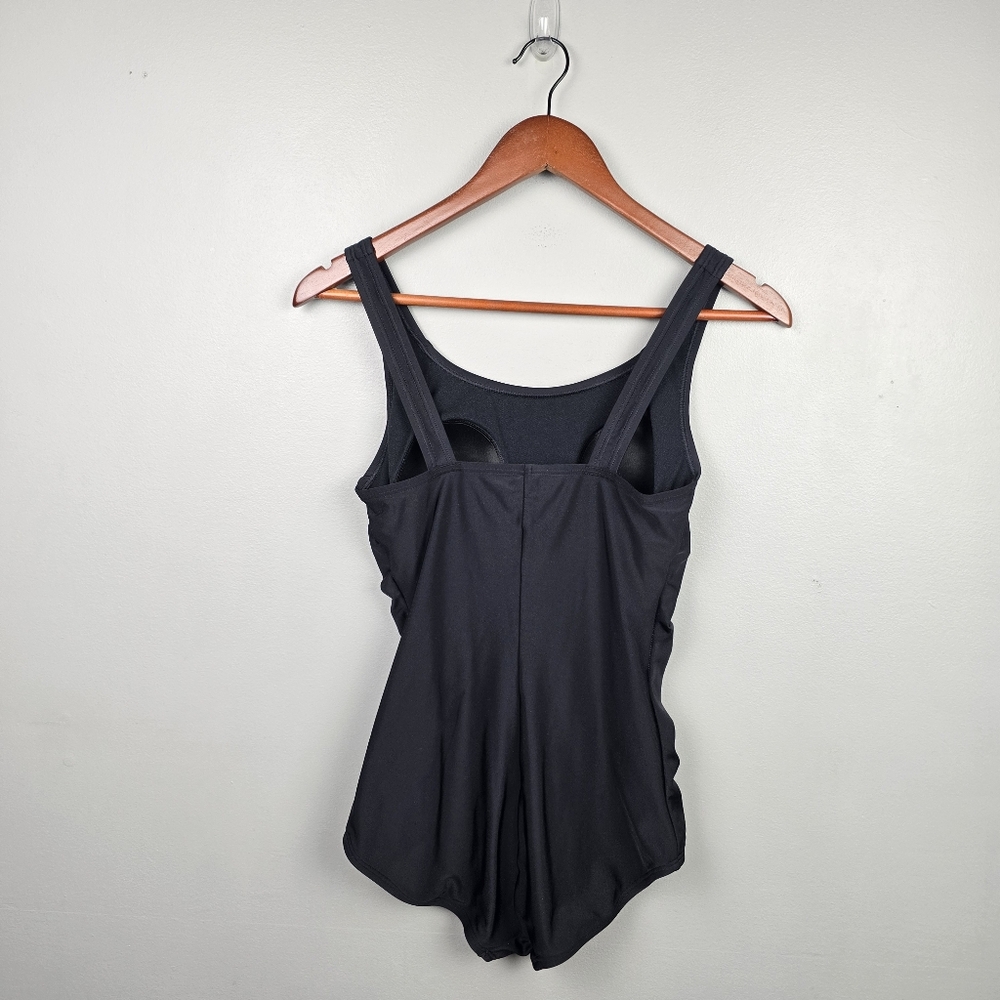 Speedo Tank One-Piece Swimsuit Shirred Side Panels Black Womens Size M Swimming - Picture 5 of 14